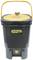 A grey composter with a yellow lid and handle, bearing the words 'Hozelock Pure'. It has a tap at the bottom.