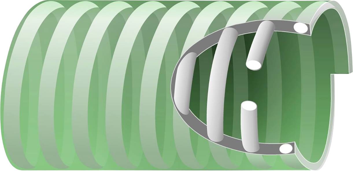 Diagram of a spiral spring with green shading and grey ends. It shows the shape and structure of the spring.