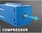 Blue compressor with an arrow indicating airflow. Grey background with white text 'Compressor'.