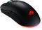 Black gaming mouse with illuminated logo and adjustable lighting on the underside, suitable for PC gaming.