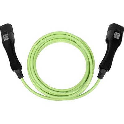 A green-sheathed electrical cable with black connectors at both ends, coiled into a circular loop.