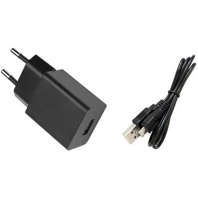 A black USB charger with cable. Suitable for European plug sockets.