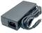 A black power supply with an attached cable and plug, suitable for electronic devices.