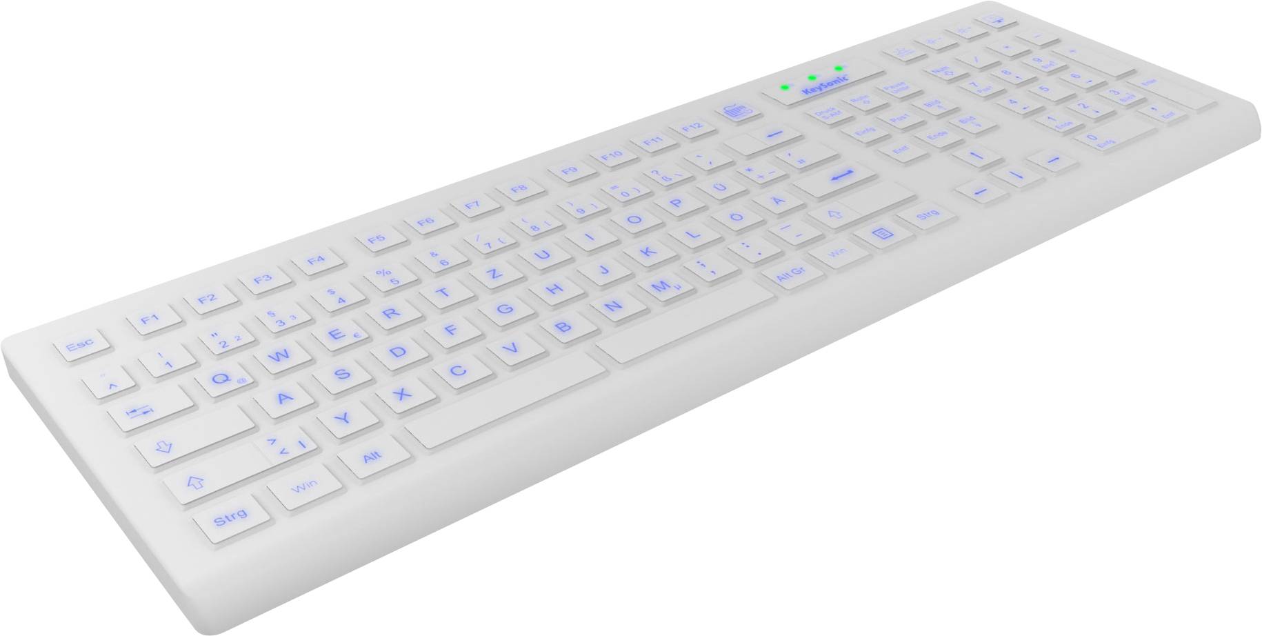 Keysonic KSK-8031INEL-Wh Corded Keyboard German, QWERTZ White Backlit, USB port, Dustproof, Splashproof-0