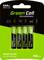 Four AAA batteries by Green Cell in a black and green package. They are rechargeable with a 950 mAh capacity.