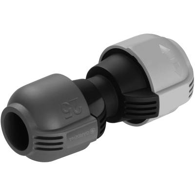 Grey-black hose connector with two ends and a movable central section. Suitable for garden hoses and irrigation systems.