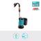 A blue water pump with an orange handle. Symbols in the top right indicate sole use without a battery. Below are symbols for 'Auto Stop' and water height of 5 mm.