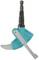 A blue drill attachment with cutting and scraping blade, used for removing floor coverings.