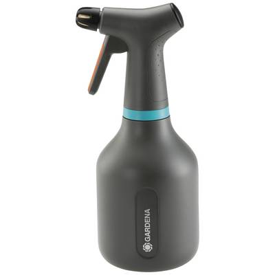 Grey spray bottle with a blue dividing line and black trigger button. Brand mark on the bottle. Suitable for plant care.