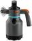 Grey spray dispenser with an ergonomic handle and orange trigger; nozzle for easy distribution of liquids.