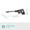 Battery-powered pressure washer with blue and black casing, 78 cm long, 20 cm high. Weight: 1.9 kg including battery.