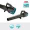 'Gardena' leaf blower, black with turquoise accents. Suitable for areas up to 800 m². Ergonomic and cordless. 18V Solo battery system.