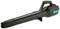 A black, cordless leaf blower with an ergonomic handle from Gardena, suitable for garden work.