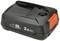 Black 18V battery with 2.5 Ah capacity, side view. Orange marking at the base.
