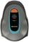 Gardena robotic lawnmower in grey design with turquoise trim and orange control elements.