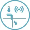 An icon featuring a thermometer, a wireless signal, and a tap with droplets flowing represents an intelligent water and temperature system.
