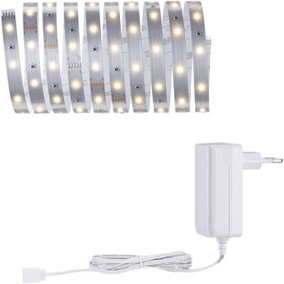 LED light strip with warm white light and power adapter, suitable for mood lighting in interior spaces.