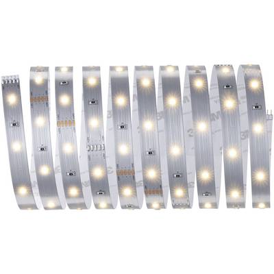 Ten luminous LED strips are vertically arranged side by side. They emit a warm white light.