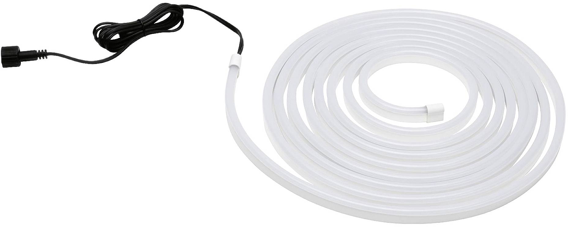 A white LED light rope, coiled, with a black cable on one side.