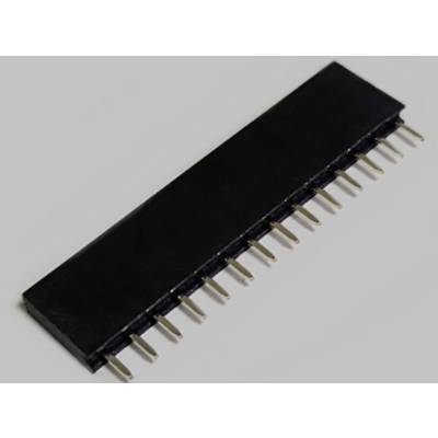 A black, rectangular electronic chip with protruding metal pins designed for connection in an electrical circuit.