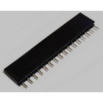 A black electronic integrated circuit (IC) chip with multiple metal pins designed for mounting on a printed circuit board.