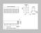 Technical drawing of an integrated circuit with dimensions and pin layout. Shows top, side, and front views.