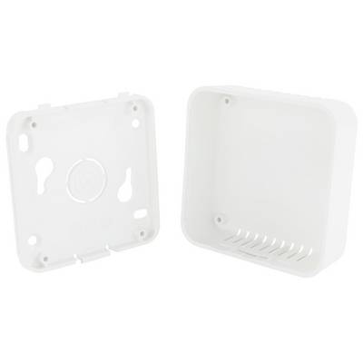 A white plastic enclosure with a removed front panel, suitable for mounting electronic devices on the wall.