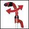 Red water spray nozzle with flexible neck, showing arrows for rotational movement. Ideal for precise watering and irrigation.