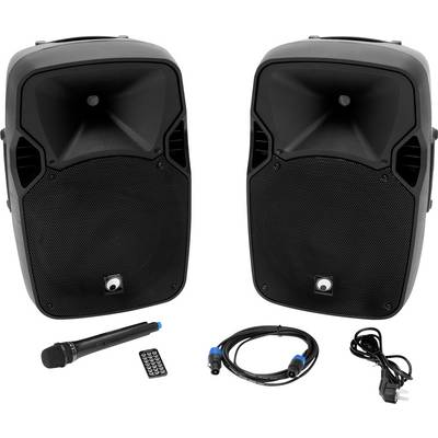 Omnitronic XFM-212AP Active PA speaker set Bluetooth, incl. microphone, Casters-0