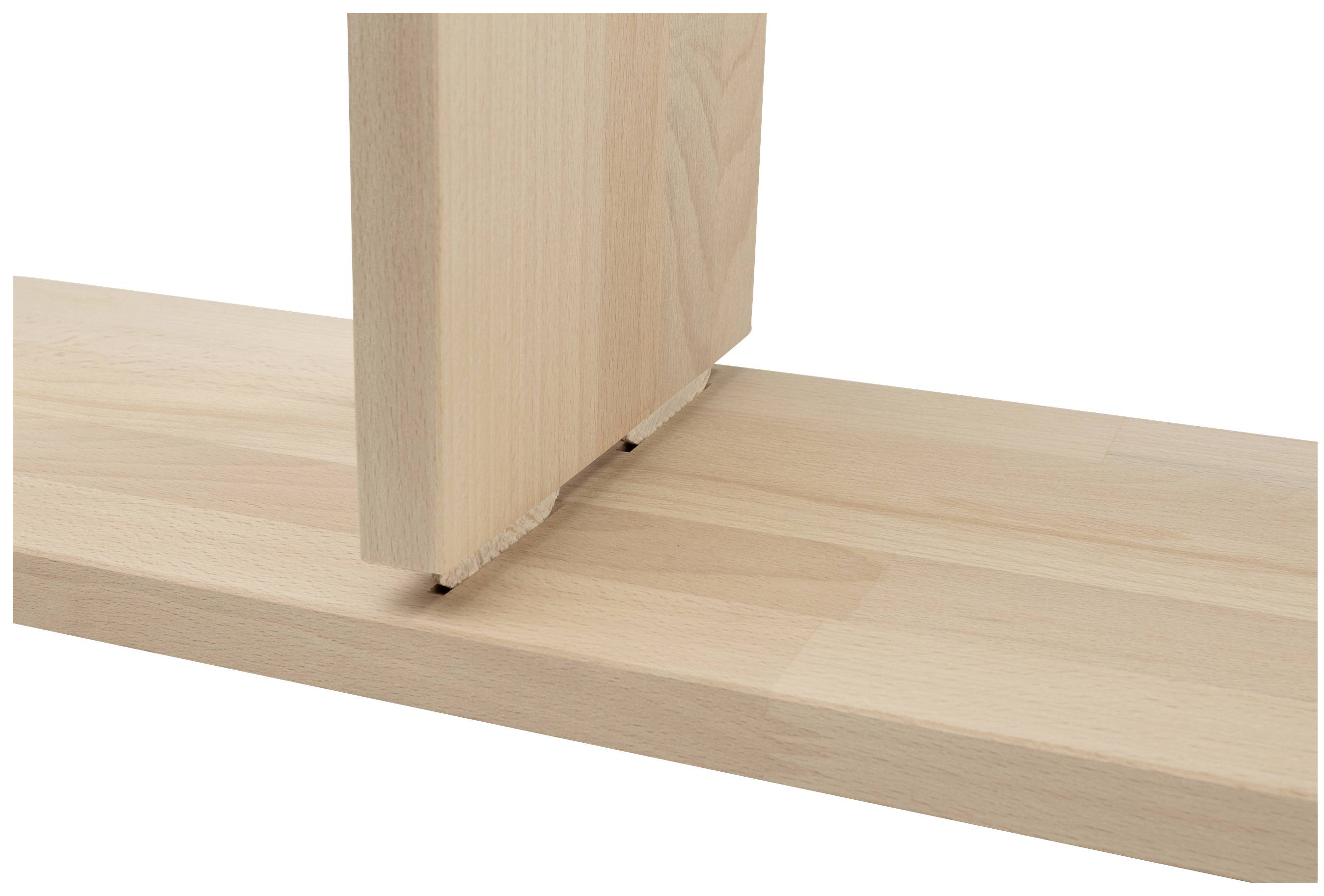 Two wooden boards are joined together, one vertical and one horizontal, connected at a stable angle to form a corner.