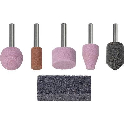 Various grinding attachments in different shapes and colours for hand tools.