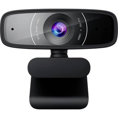 A black webcam with a wide-angle lens, labelled 'Full HD, 1080p', suitable for video conferencing and streaming.