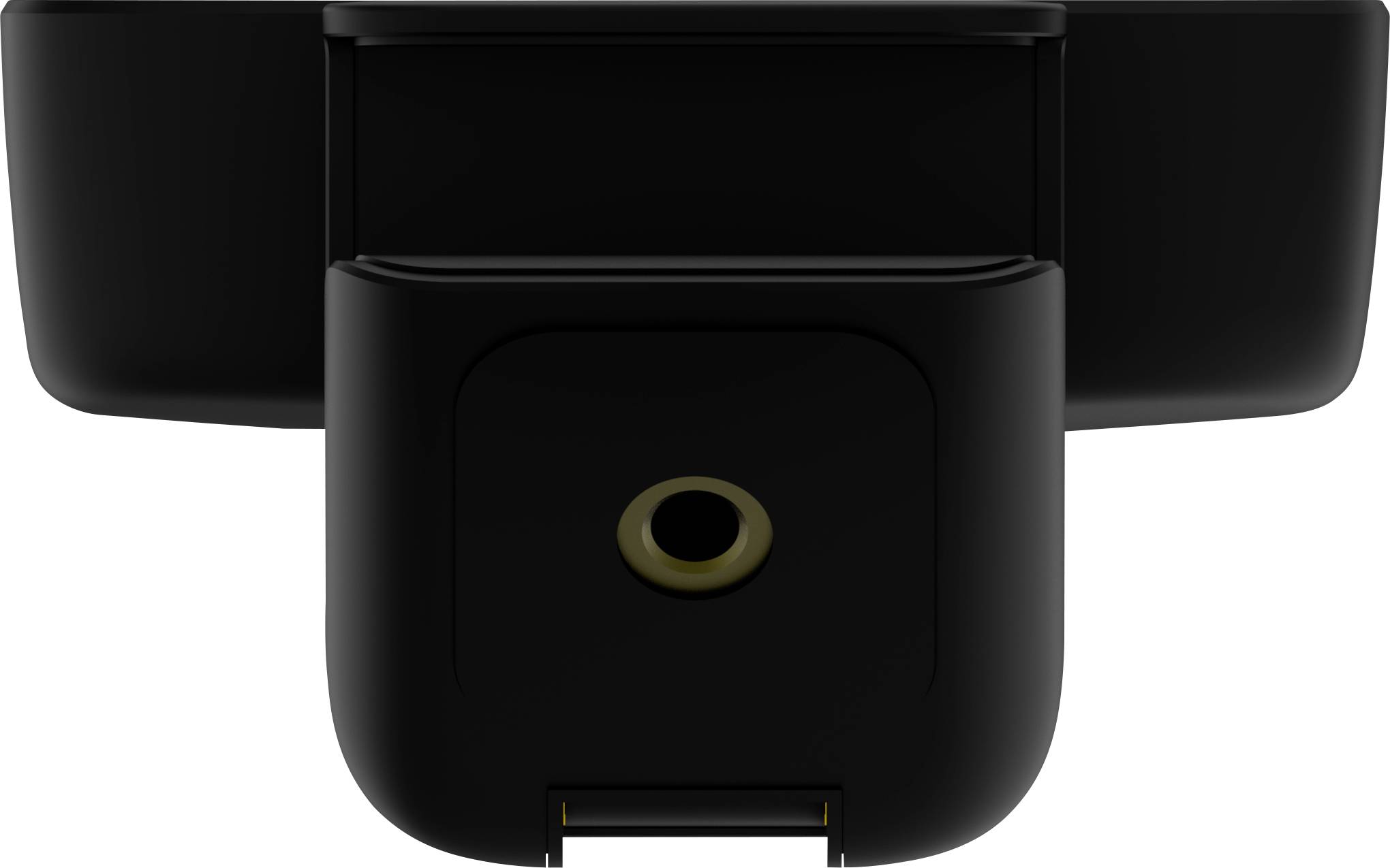 Black technical device with USB port and socket, presumably a camera or sensor, frontal view.