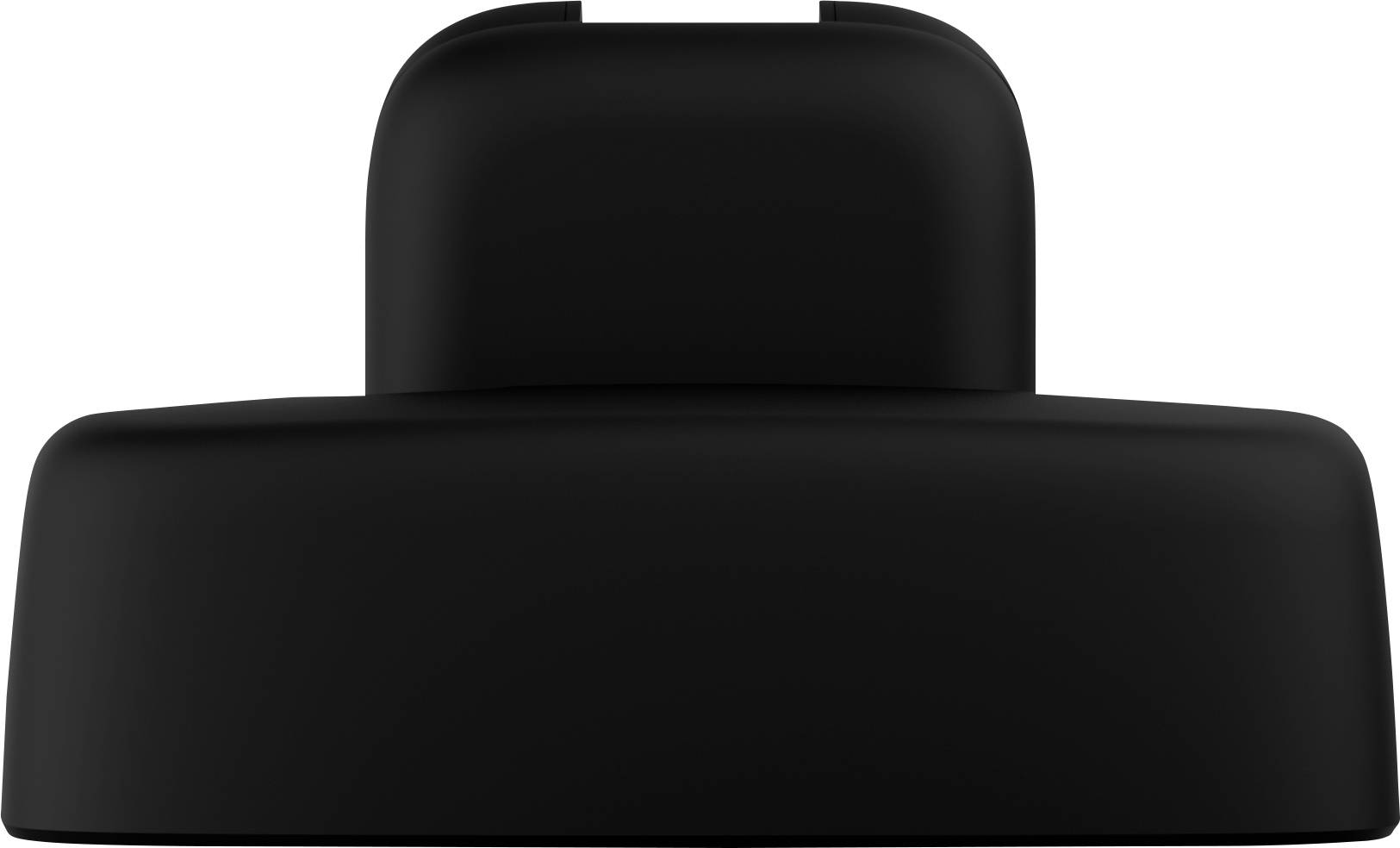 Black, rectangular object with a raised, rounded top surface, possibly a lid or casing.