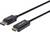 A black cable connecting DisplayPort with HDMI. On the left, the DisplayPort connector, on the right, the HDMI connector with the 'Manhattan' logo.