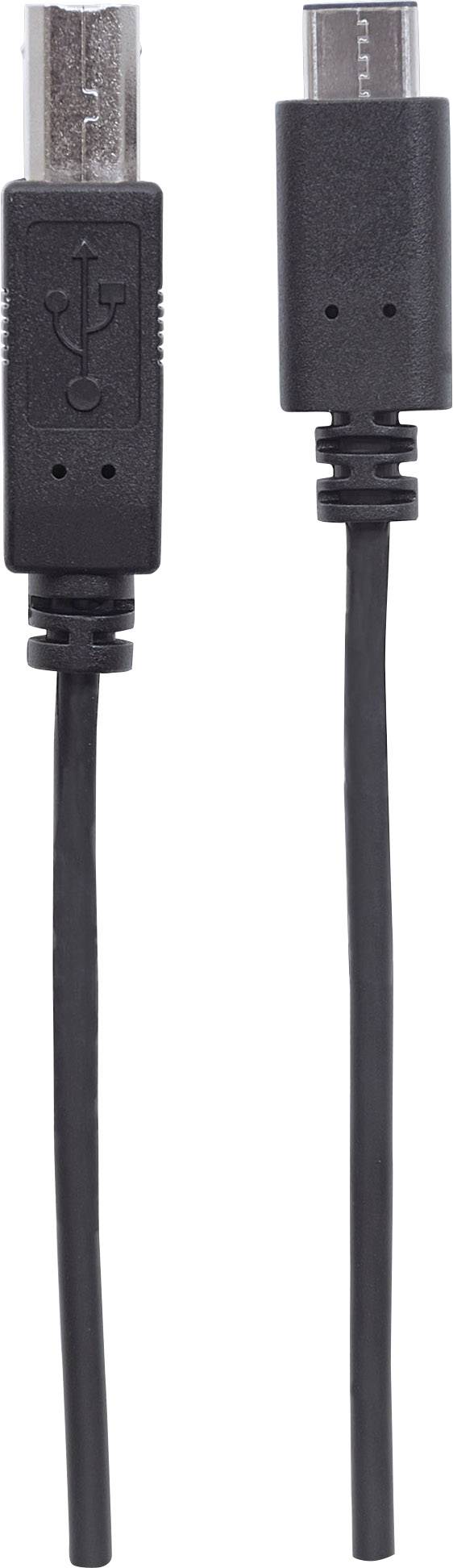 Manhattan USB cable USB 2.0 USB-B plug, USB-C® plug 2.00 m Black 354950-1