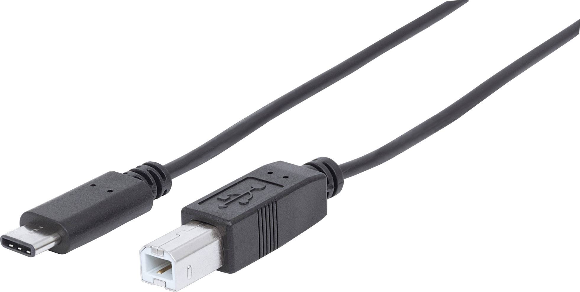 Manhattan USB cable USB 2.0 USB-B plug, USB-C® plug 2.00 m Black 354950-3