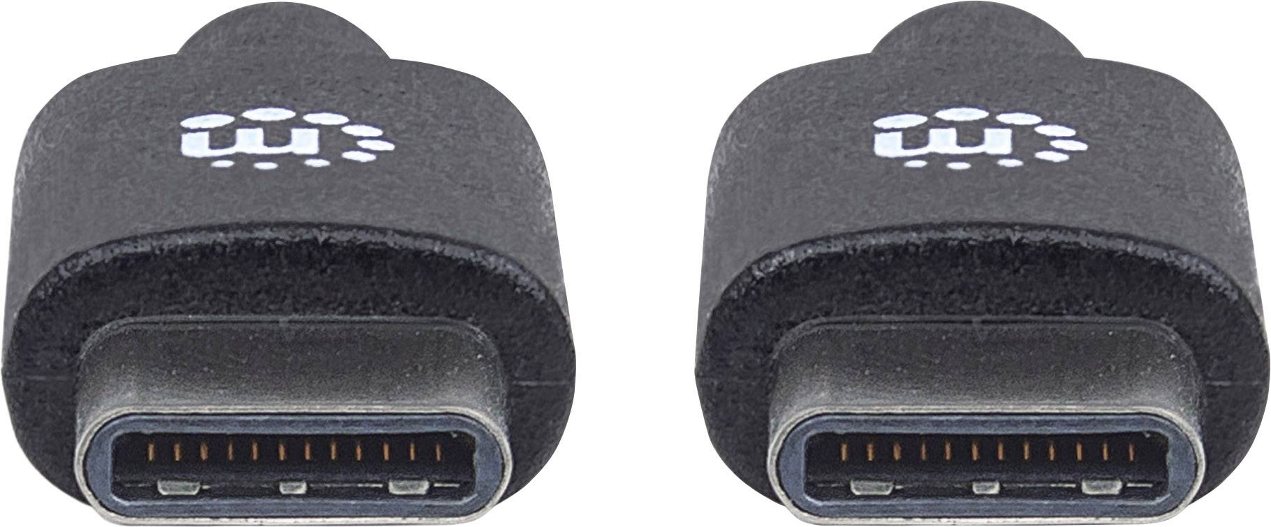 Two black USB-C connector adapters with a white logo on them.