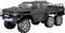 A six-wheeled, black toy off-road vehicle with high ground clearance and a robust frame, designed for off-road adventures.