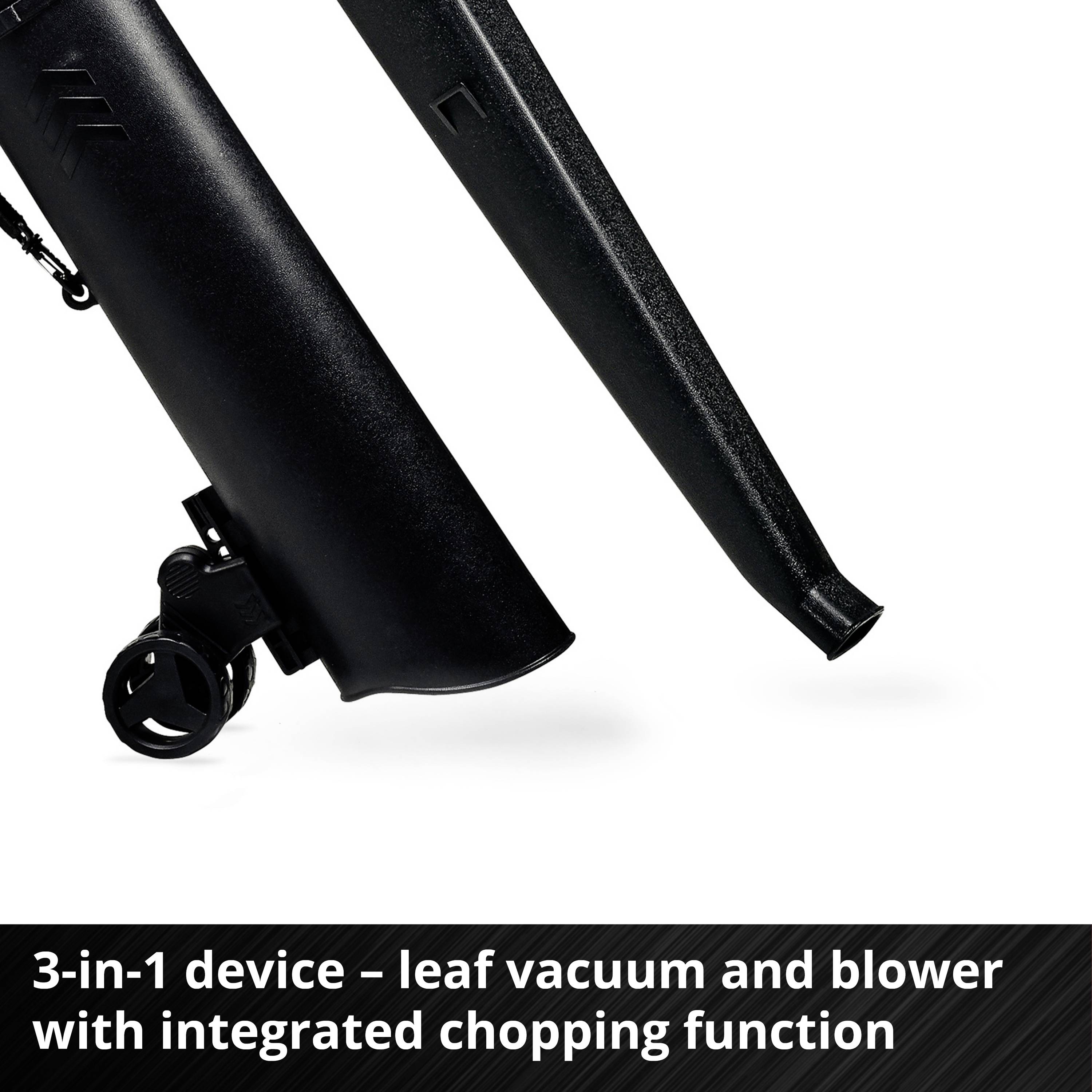 Black 3-in-1 Garden Tool: Leaf Vacuum, Blower and Shredder. Product with Wheels and Long Pipe for Garden Maintenance.