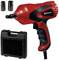 'Red electric impact driver set with two socket attachments and a black carry case.'