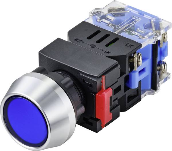 TRU COMPONENTS TC-9428128 LAS0-L-11Z/B/12V Pushbutton switch 250 V 5 A 1 x Off/On latch Blue  IP40 1 pc(s)
