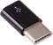 A black USB-C adapter with a USB symbol on it. The adapter is used for connecting USB to USB-C devices.