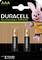 Two rechargeable AAA batteries by Duracell with 900mAh, packaging displays the Duracell mascot and indicates a 5-year guarantee.
