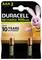 Package of AAA Duracell Rechargeable 900mAh batteries with text 'Lasts 10 years in storage' and an animated pink bunny mascot.