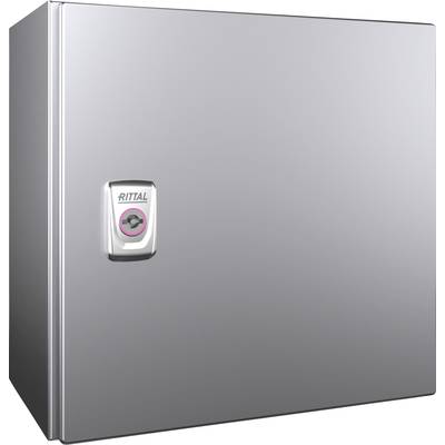 Silver metal cabinet by Rittal with a closed door handle; used for the secure storage of technical equipment or electrical components.