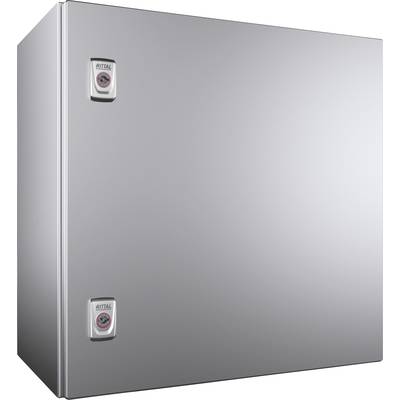 A grey metal cabinet with two lockable handles on the front, manufacturer's name visible on the handles.