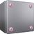 Grey metal enclosure with rounded edges, secured by four pink-rimmed screws at the corners of the front panel.