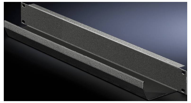 Grey, industrial L-shaped metal profile against a dark background. The profile shows perforations along its sides.