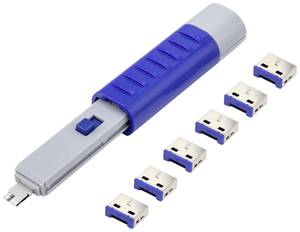 Renkforce USB port lock RF-4714586 6-piece set Silver, Blue  incl. 1 key RF-4714586